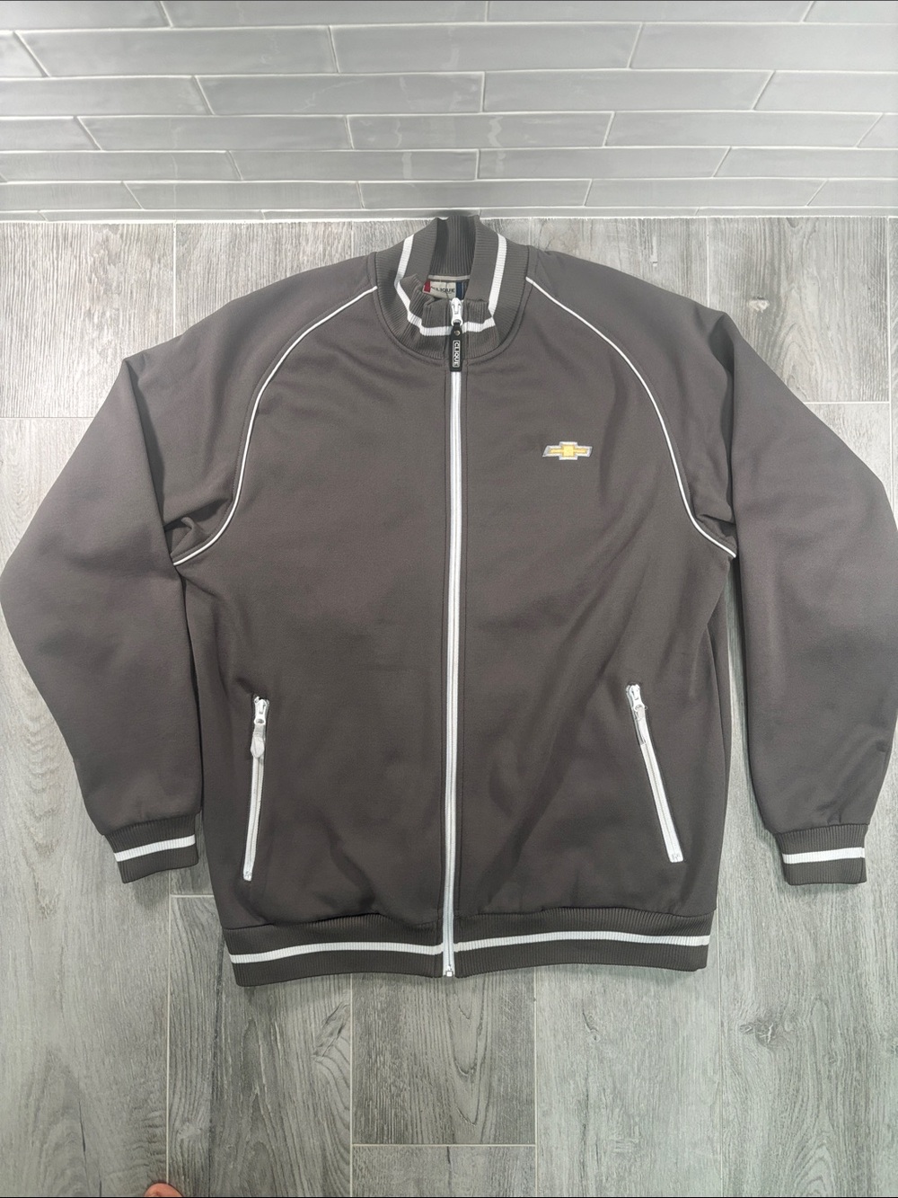 Chevrolet Chevy Embroidered Track Jacket Charcoal Gray Full Zip XL Workwear